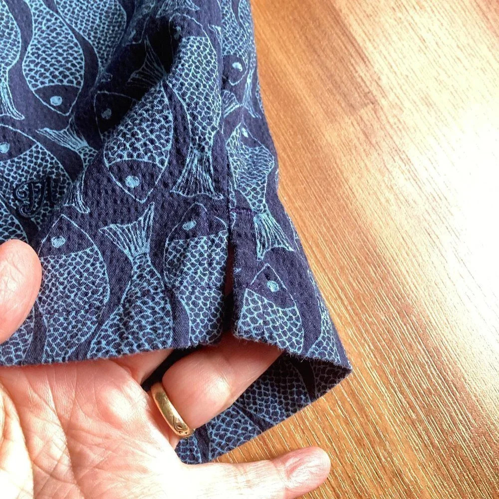 FREE Assembly Boy's Short Sleeve Fish Print Blue Seersucker Shirt,‎ Size L 10/12 - Picture 8 of 13